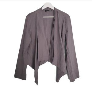 Eileen Fisher Linen Open Front Cardigan Jacket Sz M Gray Lightweight Crispy
